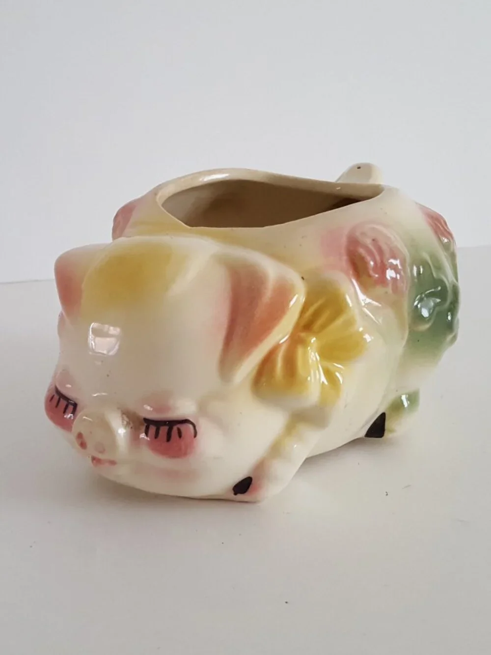 Vintage Ceramic Sleeping Pig Planter Small